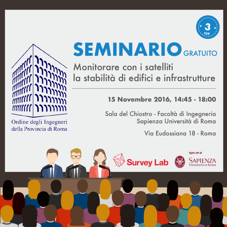 Survey Lab presenta il seminario “Monitorare con i satelliti la stabilità di edifici e infrastrutture” (3CFP)